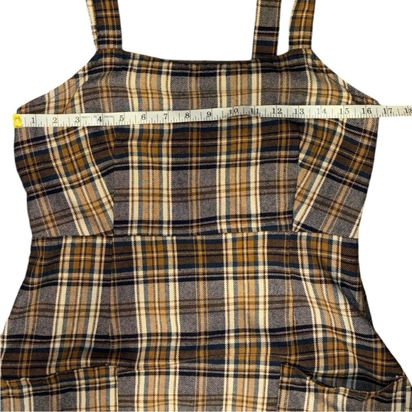 American Eagle Women's Brown Tan Plaid Jumper Dress Pockets Wide Straps Sz M - Picture 7 of 10